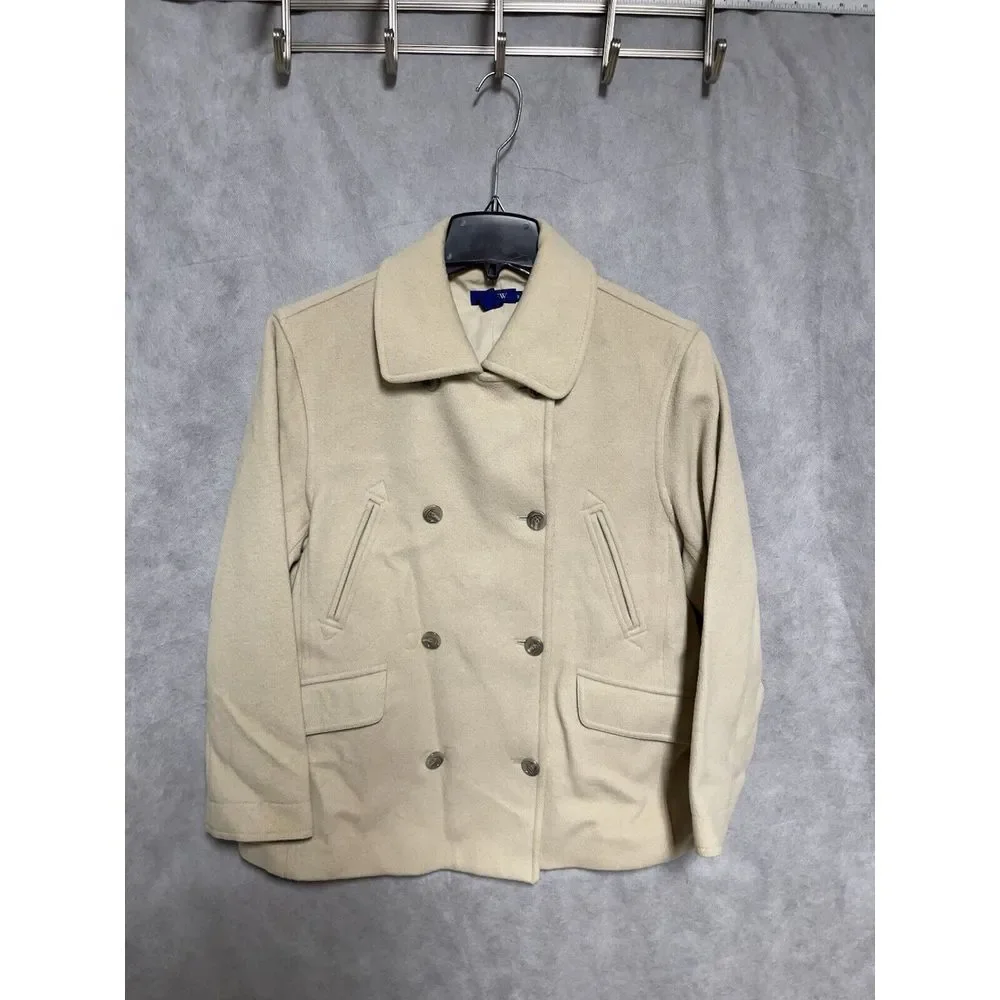J Crew Pea Coat Women M Ivory Cashmere Wool Nylon Double Breasted Jacket Luxury - Picture 1 of 8